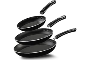 KICHLY Set Padelle antiaderenti in alluminio – set padella 3 pezzi induzione fondo, 20cm, 24cm e 28cm, nero