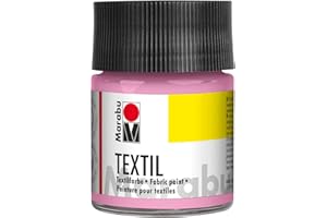 Marabu 17160005236 – Peinture Textile pour Tissus clairs, Rose Clair 50 ML, Encre d'impression à Base d'eau, Lavable jusqu'à 60 °C, Fixation par Repassage ou Four