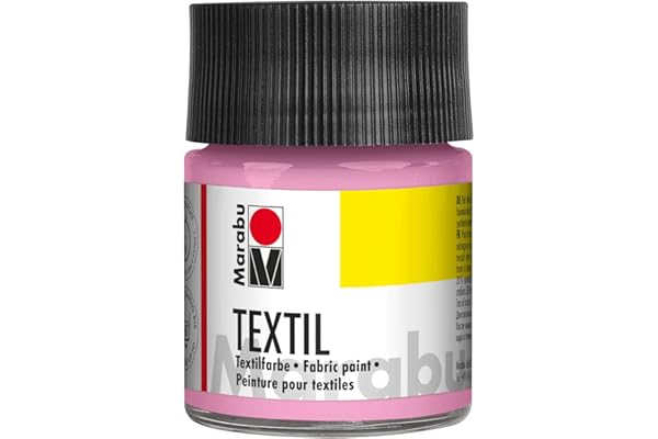 Marabu 17160005236 – Peinture Textile pour Tissus clairs, Rose Clair 50 ML, Encre d'impression à Base d'eau, Lavable jusqu'à 60 °C, Fixation par Repassage ou Four