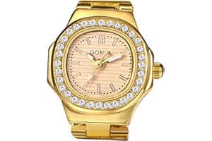 JewelryWe Reloj Anillo Analógicos Mujer: Relojes de Dedo Cuarzo con Brillantes Correa de Acero Inoxidable Extraíble Escala de Barra Plata Oro Rosa - para Ocio Negocios Decoración Regalo