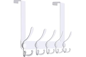 WEBI Over The Door Hook Rack with 5 Tri Hooks for Hanging Coats,Over Door Hanger Coat Rack Over The Door Towel Rack Towel Hanger for Behind Back of Bathroom,White