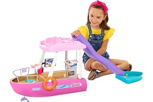 BARBIE Traumboot Spielset - Boot mit Pool und Rutsche, 6 Spielbereiche und über 20 Zubehörteile rund um das Thema Meer, für Kinder ab 3 Jahren, HJV37