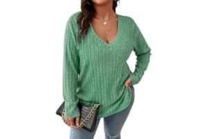 Gemulate Plus Size Jumpers for Women Long Sleeve Tops Casual Ladies Loose V Neck Lightweight Sweatshirts Sweater (XL-5XL)
