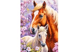 DPHERO Couple Horse Diamond Painting Kits for Beginners Adults,5D DIY Lovers Diamond Art Kits,Round Full Drill Horse Gem Art Crafts,DIY Flowers Painting by Numbers for Home Wall Decor 12x16 inch