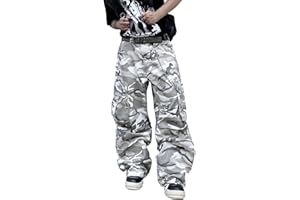 Zewool Męskie spodnie cargo na co dzień, szerokie nogawki, spodnie cargo, średnio-ciężkie dżinsy z kieszeniami, skater Y2K Hip Hop Streetwear