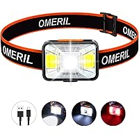 OMERIL Stirnlampe LED Wiederaufladbar USB Kopflampe Stirnlampe Kinder, Sehr hell, wasserdichte Mini Stirnlampe Rotlicht für Joggen, Laufen, Campen, Angeln [ inkl. USB Kabel ] [Energieklasse A++]