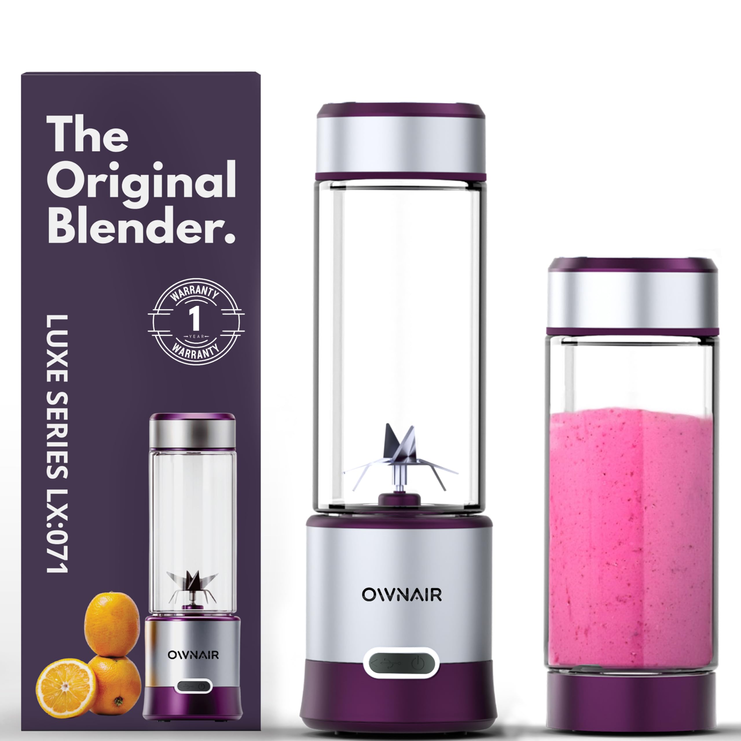 OWNAIR Portable Blender For Smoothie & Juices, Portable Juicer mixer grinder, baby food blender, Type C, 5000 mah battery, Smoothie maker blender, 450ml, Stainless Steel, 240 Watts, Grey
