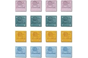 Borsgye 40PCS PU Leather Tags Handmade Embossed Tag Faux Leather Sew on Labels Embellishment Crochet Knitting Labels DIY Jeans Bags Shoes Hat Apparel Accessories - 2.5x2.5cm Square - 1234