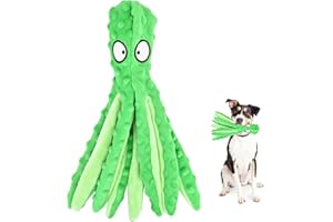 RIO DIRECT Dog Plush Toys Octopus - No Stuffing Dog Squeaky Toys with Crinkle Paper for Puppy Teething, Durable Dog Chew Toys Funny Interactive Toys for Small to Medium Dogs Training and Playing (Green)