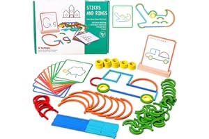 QYDKWK Montessori Spielzeug für Kinder ab 3 4 5 Jahre, 120 Stück Puzzle Stöcke und Ringe mit Karten, Lernspiele Pädagogisches Puzzle Geburtstag Holzpuzzles Geschenk für Jungen Mädchen 3-6 Jahre