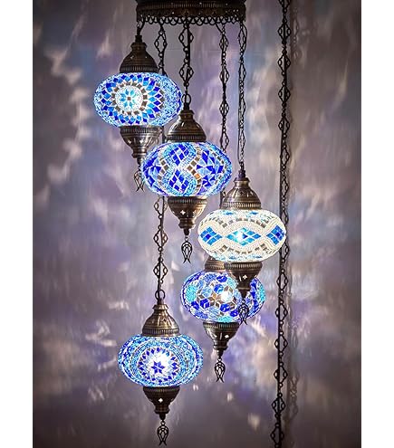 PLAFONNIER EN MOSAÏQUE de verre turc marocain à 7 lumières avec grand