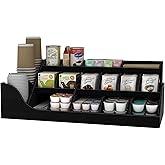 Suli Exact Large Coffee Station Organizer 18 Compartments,Black | Wooden Coffee Cup Organizer for Coffee Cups and Condiments,