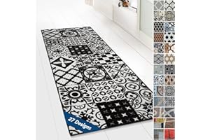 FLOORDIREKT Alfombra de Pasillo con patrón – Alfombra Corredor para Cocina, Pasillo y Sala de Estar – Ornamento Vintage Oriental (80 x 800 cm), diseño de cuadrícula