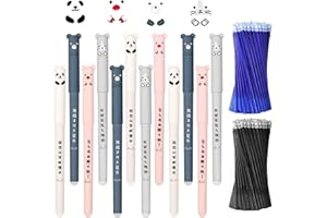 MEANJU 12 penne gel cancellabili, 0,35 mm, penne a sfera cancellabili, penne a sfera cancellabili, penne a sfera con cartone animato, penna gel animale carino, penna gel inchiostro per scuola, ufficio, casa