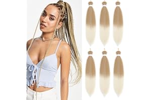 BLTYXT Pre stretched Braiding Hair 26'' Easy Braid 6 Packs Professional Itch Free Synthetic Fiber EZ Braids Yaki Texture Knotless Braiding Hair Extensions(T27-613#)