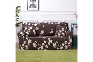 Treer Elastic Sofa Cover, Sofa Slipcover Non Slip Elastic Full Covered Furniture Protector Stretch Washable Removable Sofa Cover Super Soft for Home Decor (Coffee Magnolia,3 seats: 190-230cm)