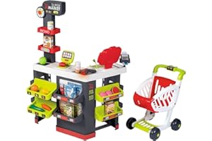 Smoby - Supermarket - Marchande pour Enfant - Chariot de Course Inclus - Vraie Calculatrice - 42 Accessoires - 350234