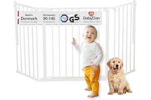 BabyDan Flex M, 90-146 cm, Treppenschutzgitter/Raumteiler, Weiß, Hergestellt in Dänemark - Schutzgitter/Sicherheitsgitter (Haustiergitter/Hundegitter/Hundelaufstall)