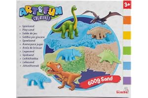 Simba 106344621 - Art & Fun lek sand Set Dinosaurie - Innehåller 3x200g Sand, 4x Dinosaruieformar, Fossilform, Roller och Kni