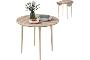 HOMCOM Folding Dining Table for 4, Round Drop Leaf Table, Modern Space Saving Small Kitchen Table with Wood Legs for Dining Room, Natural