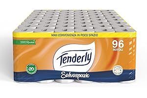 Tenderly Salvaspazio, 96 Rotoli di Carta Igienica, 2 Veli, 220* Strappi per Rotolo, con Estratti Naturali di Malva e Calendula, Made in Italy, Dermatologicamente Testato