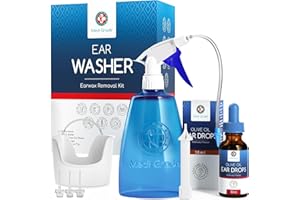 ‎MEDI GRADE Zestaw do Czyszczenia Uszu, 300 ml Butelka i 100% Krople do Ucha z Czystej Oliwy z Oliwek, Pełny Zestaw do Usuwania Woskowiny w Domu od Medi Grace, Odblokowywanie Płukanie Uszu dla Dzieci i Dorosłych