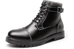 Bruno Marc Men's Motorcycle Combat Oxford Lace Up Boot, Riding and Outdoor Hiking Fur Lining Warm Zipper Boots, School Shoes for Boy