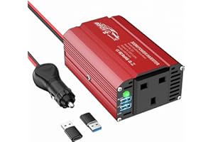 BGFOX 300W Car Power Inverter DC 12V to 240V / 230V AC Modified Sine Wave Voltage Converter with Dual USB Ports and UK Socket for Charge Your Laptop,For iPhone, iPad, Tablet, Aluminium Case - Red