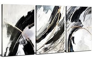 AREBOLO Set of 3 Wall Art Black and White Abstract Wall Art for Living Room Marble Line Pictures Minimalist Watercolor Fluid Ink Painting Canvas Modern Neutral Posters Prints Artwork Office Decoration 12x16"