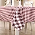 HomeT Cotton Linen Geometric Red & White Checked Tablecloth Gingham Maroon for Rectangle Table (90x90cm)