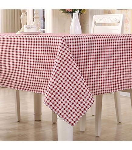 Yofori Gingham tafelkleed, zwaar belastbare katoenmix, kersttafelkleed voor vierkante tafels, geruit kersttafelkleed voor keuken, eetkamer, tafelblad, decoratie (rood, 135 x 135 cm