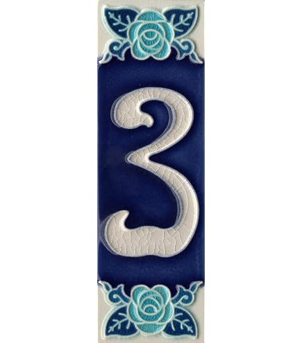 Italian Ceramic House Number Tile – Hand-Painted Phosphorescent Rose Design, 15x5 Cm (Number 2)