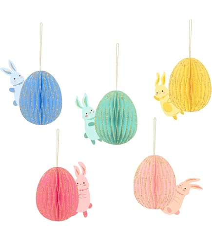 Tenare 13 Decorazioni Pasquali da Appendere Coniglietto e Uova di Pasqua Palline di Carta a Nido d'Ape Ornamenti Colorati Appesi per Pasqua Festa di