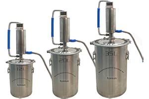 hzexun Alambicco Distillatore Alcolici Caldaia Vinificazione con Termometro per Grappa Whisky Brandy Vodka Idro Duro Olio Essenziale (60L)