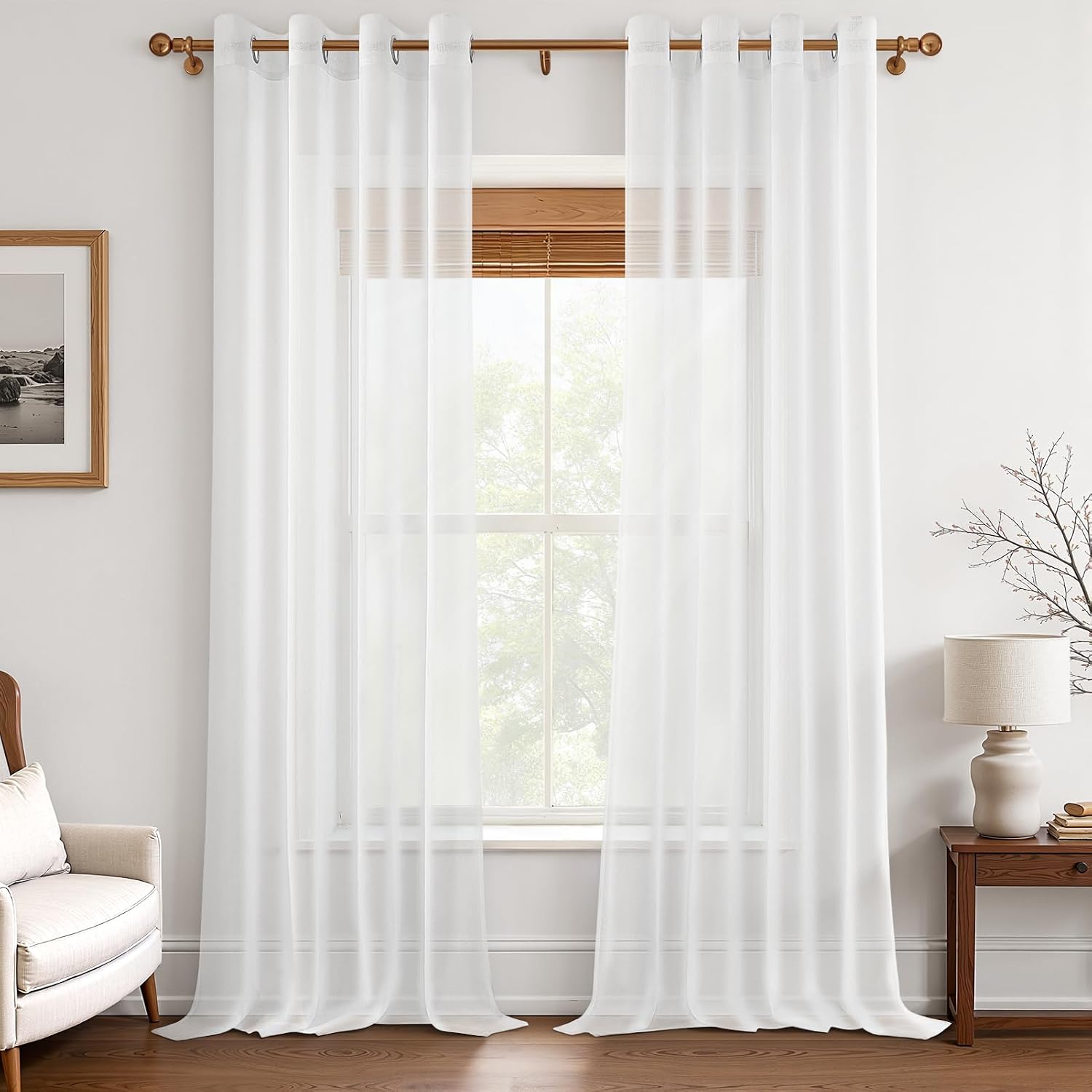 MRTREES Cortina para Ventana Dormitorio Translúcidas Visillos Paneles para Ventanas Sala para Niños Sala Comedor 2 Piezas 140×245cm Blanco