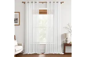 MRTREES Cortina para Ventana Dormitorio Translúcidas Visillos Paneles para Ventanas Sala para Niños Sala Comedor 2 Piezas 140×245cm Blanco