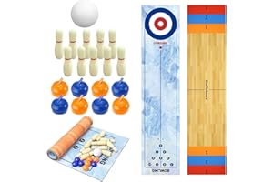 UVVRUR 3-in-1 Tischspiel Set, Shuffleboard, Bowling und Curling, Tragbares Familienspiel für Zuhause und Büro (Große)