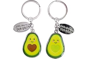 GRUSS & CO Paar-Schlüsselanhänger "Avocado" | Anhänger-Set, zwei Anhänger mit Schlüsselring, 8 cm x 3 cm | Geschenk, für zwei, für Paare | 46179