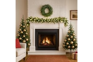 WILDFUN 1.8M/6FT Christmas Garland with Lights, Christmas Garlands for Fireplace Stairs PE Artificial Wreath with 50 LED Lights for Xmas Tree Front Door Home Holiday Decor