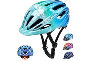 KOPOBOB Casco Bici Bambini 50-57CM Casco Bici Bambino con Luci Casco Bici Bambina con Visiera per Scooter BMX Scooter Roller Ride Regolabile per 5-13 Anni