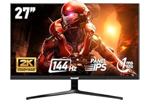 Gawfolk Écran PC IPS 27 Pouces, 2K WQHD (2560×1440P), 144Hz Moniteur Gaming, 1ms Bezel-Less, 99% sRGB, 178° Grand Angle, HDMI, DisplayPort, Compatible avec Les Fixations murales VESA100*100MM - Noir