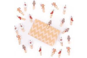 EVELAY 24 Wooden Pegs Advent Calendar Numbers - Mini Clips for DIY Crafts, Greeting Cards, Photos, Gift Tags & Hanging Christmas Decorations (Gingerbread)