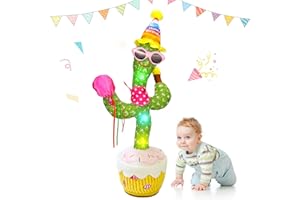 Edencomer Cactus che balla e ripete, volume regolabile cactus parlante canta 10 canzoni volume regolabile, Styling per il compleanno cactus ha una funzione di registrazione di bagliori danzanti