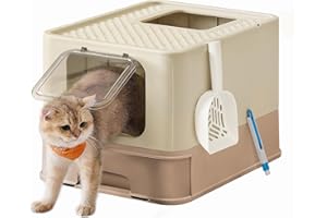 Feandrea Hidden Cat Litter Box, Cat Litter Tray with Hood, Slide-Out Tray, Scoop, Brush, Spacious for Large Cats, Max. Load 15 kg, Anti-Tracking, Anti-Leaking, Sand Beige and Camel Brown PPT001LJ02
