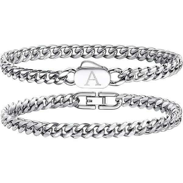 Herenarmband, roestvrij staal, pantserketting met letters, zilveren Cubaanse armband met A-Z, letterarmbanden voor mannen en jongens, kerstcadeau, verjaardagscadeau voor papa, zoon, kleinkinder, broer