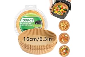 YIYICAS Backpapier Airfryer Rund, 100 Stück Airfryer Backpapier Antihaft Wasserdicht Ölfest Einwegschalen Luftfritteuse Pergamentpapier Liner für Heißluftfritteuse Bratpfanne Ofen Mikrowelle (6.3in)