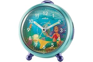 Atrium Kinderwecker Mädchen Nelly Meerjungfrau Türkis Lila Analog Quarz ohne Ticken mit Licht und Snooze A932-13