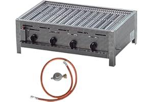 BSR-Grillen 4-flammiger Profi Gasgrill aus Edelstahl, stufenlos regelbar, Gasbräter, Gastrogrill, Gastrobräter mit Gasschlauch und Druckminderer (18,0 kW | Edelstahl Grillrost)