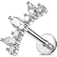 OUFER 16G Helix Piercing Interne Draad 316L Roestvrij Staal Conch Sieraden Kraakbeen Oorbel 8 mm Heldere Marques CZ Tragus Stud voor Vrouwen Platte Achterkant Oorbel, 16G8mm, Roestvrij staal, Zirkonia