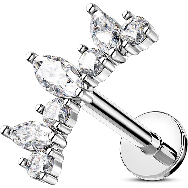 Set Di 6 Orecchini Helix E Cartilagine In Acciaio Inox 316L - Fiore, Conchiglia E Zirconi - 16G - 2